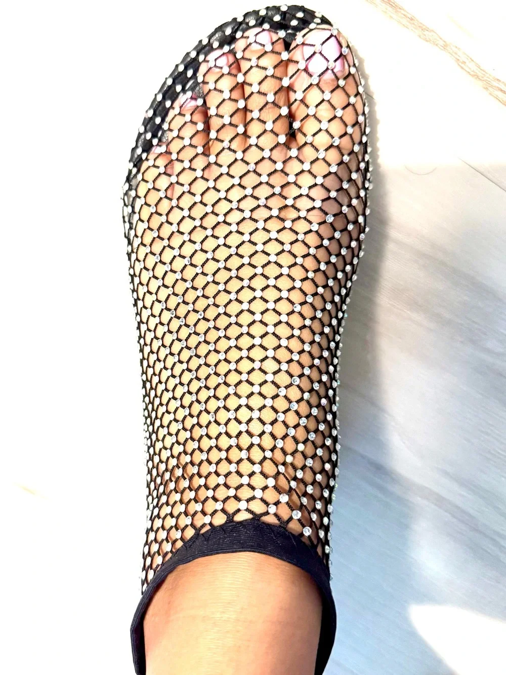 Black Crystal Fishnet Slip-On Sparkle sandal booties - New size 9